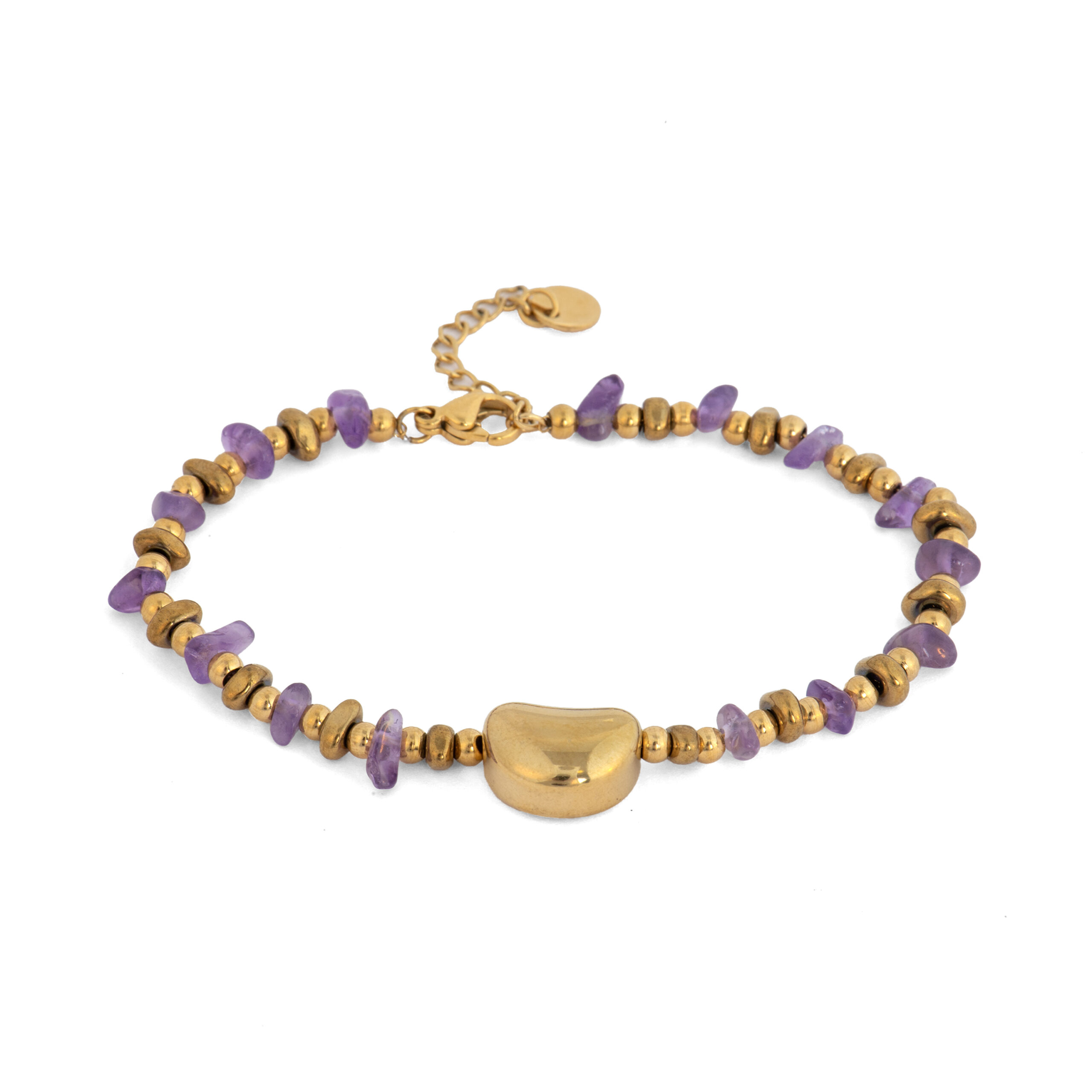 Luxenter Armband met 18-karaats geelgouden afwerking en natuurlijke amethist - Tarthae