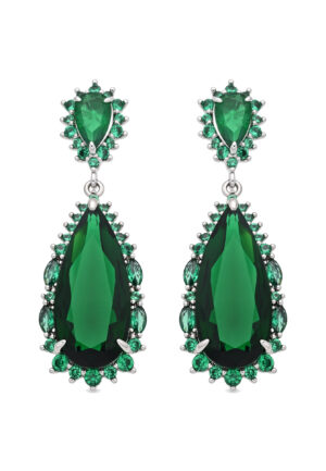 Luxenter Emerald Zirconia Metaallegering Oorbellen Rhodium Afwerking - Cakrolm