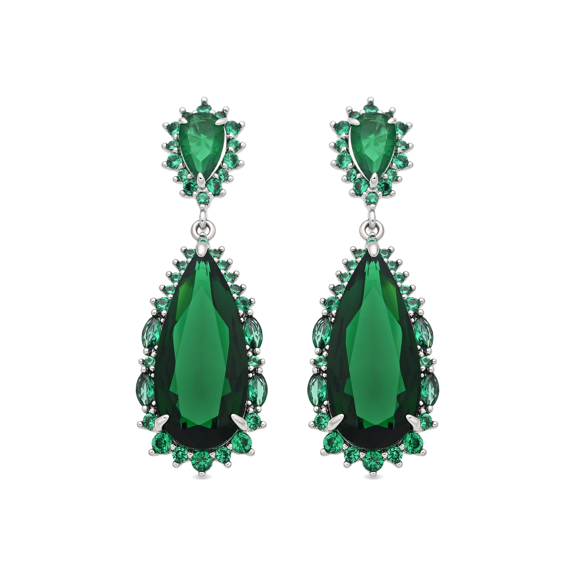 Luxenter Emerald Zirconia Metaallegering Oorbellen Rhodium Afwerking - Cakrolm