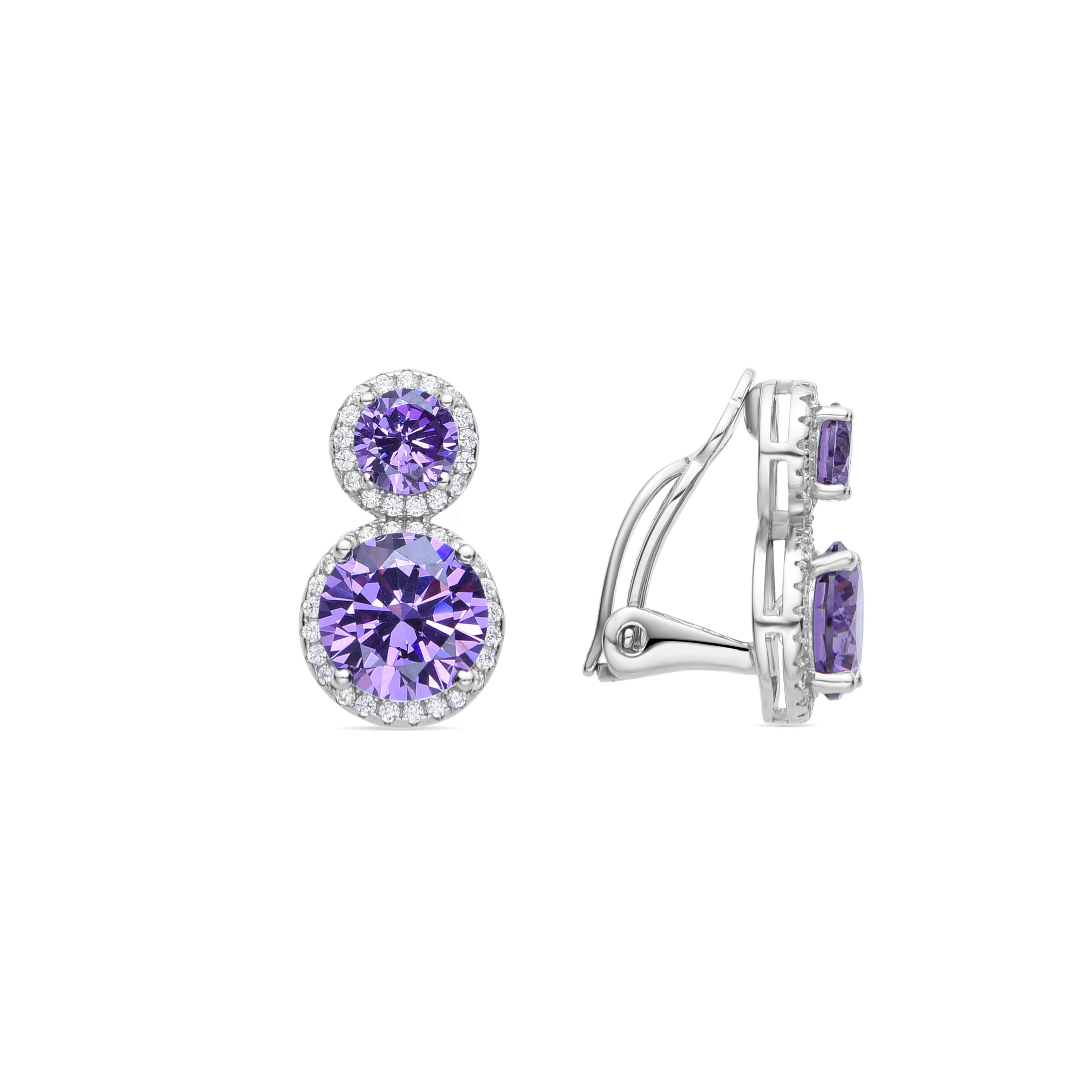 Luxenter Oorbellen van 925 sterling zilver en amethist zirkonia met rhodiumafwerking - Pruka
