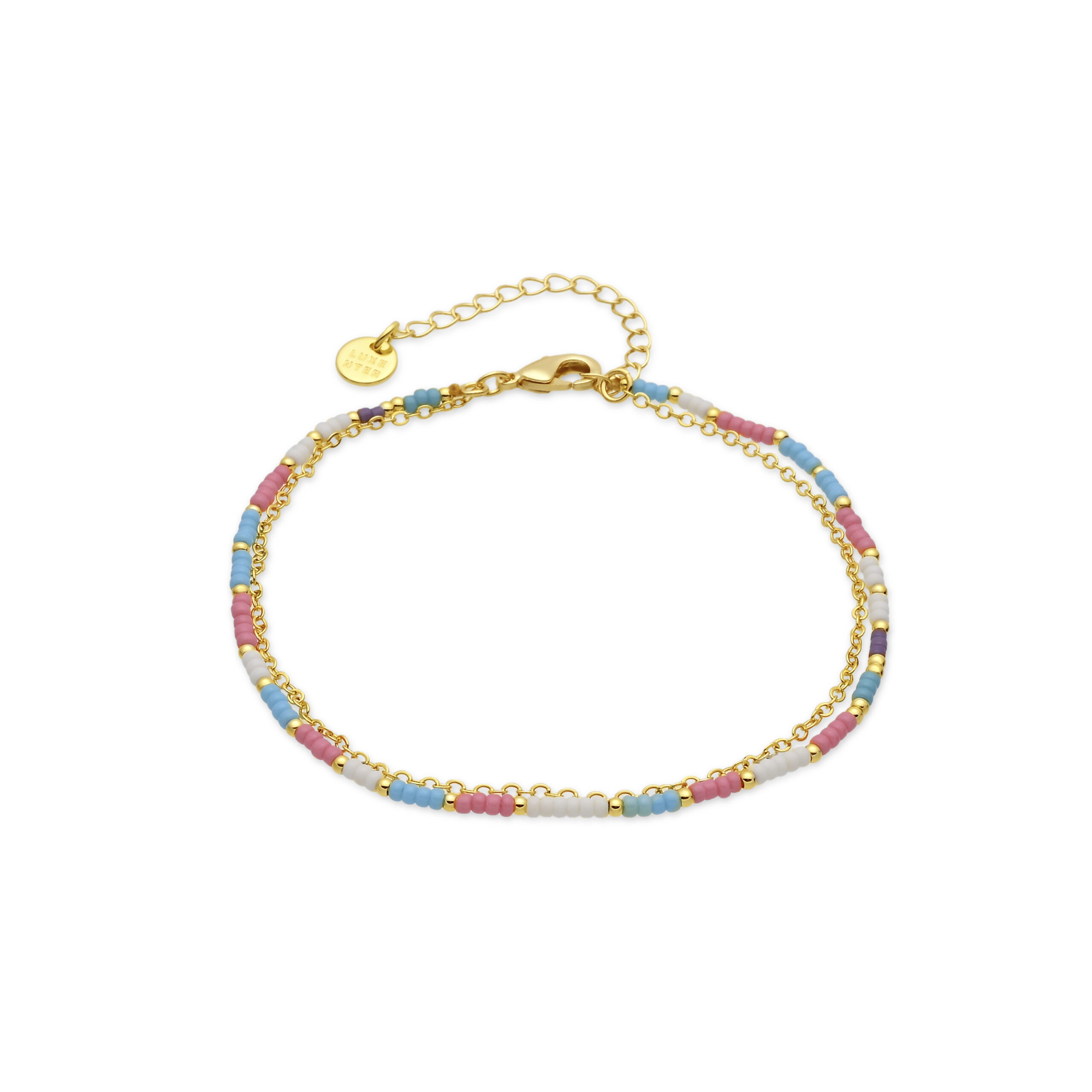 Luxenter armband in metaallegering en roze kristal, afgewerkt in 18 karaats geelgoud - Zasau