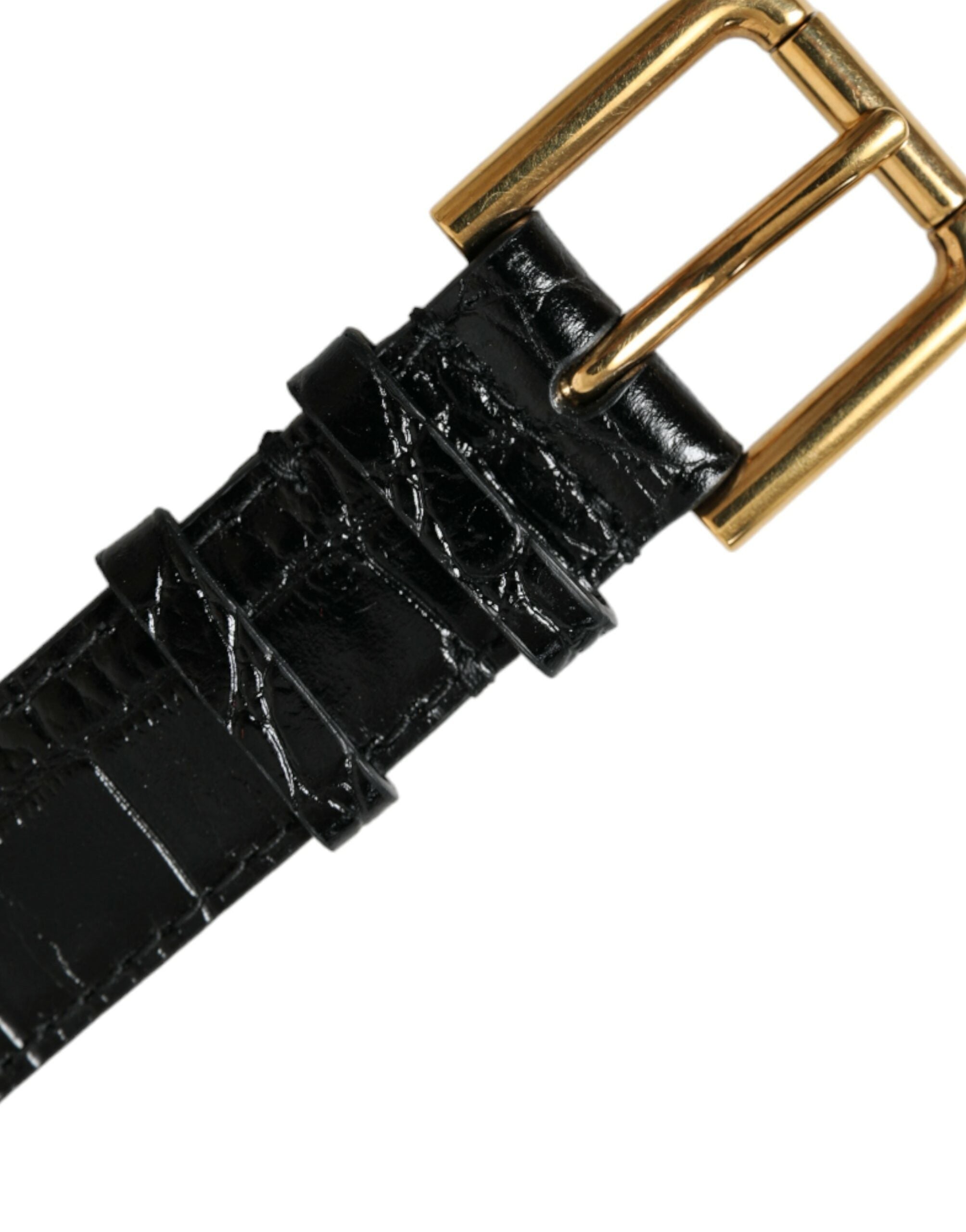 Dolce & Gabbana Zwart Gestructureerd Leer Gouden Metaalgesp Armband - Afbeelding 2