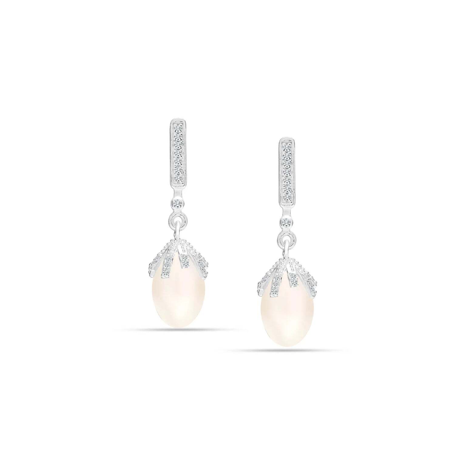 Vrouwen Imperiale Parel Oorbellen in 925 Sterling Zilver en Cubic Zirkonia BIPE038