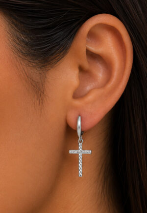 Alternative view of Dames Hoopsieraden met Diamanten Kruis in 925 Sterling Zilver BIPE075