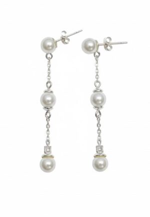 Dames Lange Oorbellen in 925 Sterling Zilver met Drievoudige Parel BIPE045