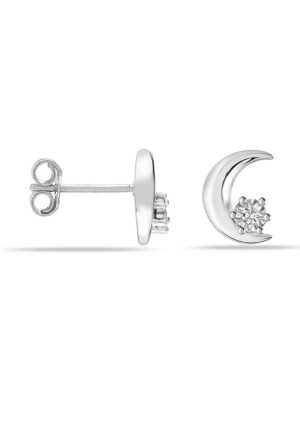 Vrouwen Bloemige Maan Oorbellen in 925 Sterling Zilver met Cubic Zirconia BIPE081