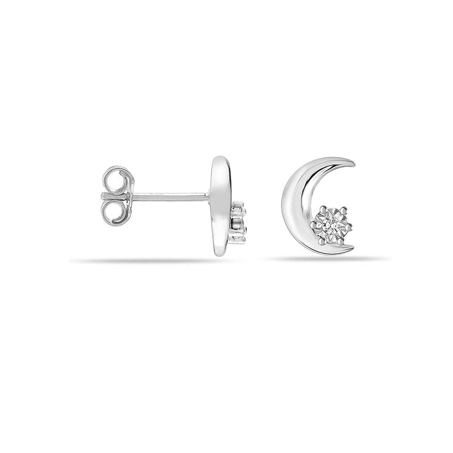Vrouwen Bloemige Maan Oorbellen in 925 Sterling Zilver met Cubic Zirconia BIPE081