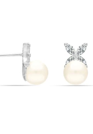 Vrouwen Oorbellen met Parel en Cubic Zirconia in 925 Sterling Zilver BIPE031