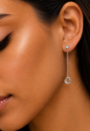Alternative view of Vrouwen Lange Hart Oorbel met Cubic Zirconia in 925 Sterling Zilver BIPE043