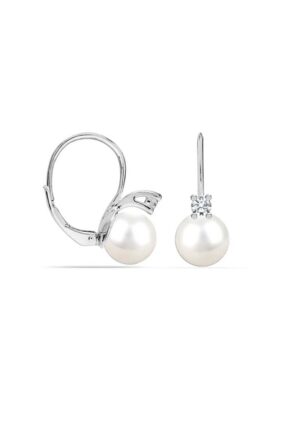 Vrouwen Witte Parel Oorbellen in 925 Sterling Zilver met Catalaanse Sluiting BIPE048