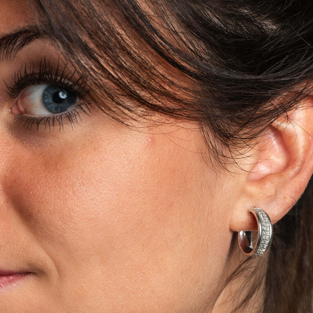 Vrouwen Brede Hoep Oorbellen met Diamantstructuur, 925 Sterling Zilver BIPE018 - Afbeelding 2