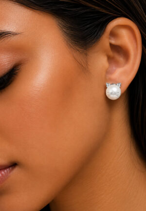 Alternative view of Dames Kat Pearl Oorbellen in 925 Sterling Zilver en Natuurlijke Parel BIPE046