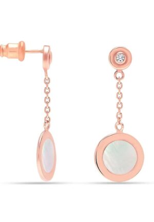 Alternative view of Dames Lange Ketting Oorbellen in Roségoud met Moeder van Parel en Cubic Zirconia, 925 Sterling Zilver BIPE024