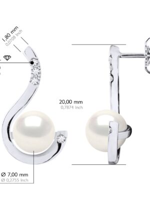 Alternative view of Oorbellen Prestige - Diamanten 0,08 ct - Kwaliteit HSI - Witgoud - Echte Gecultiveerde Zoetwaterparels Rond 7-8 mm