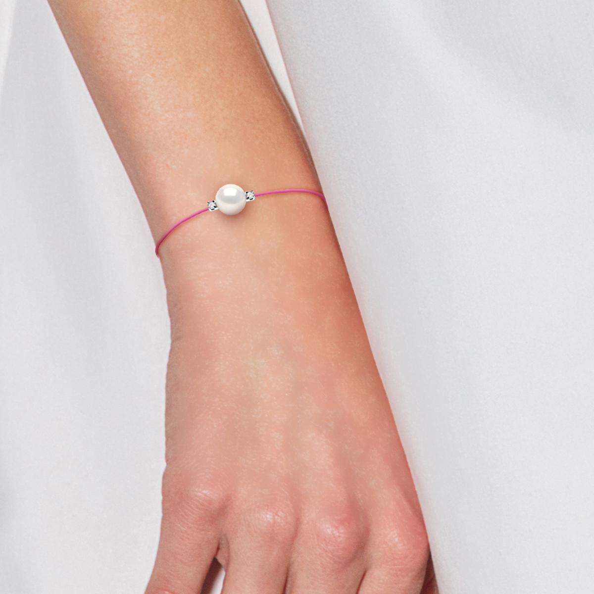 Diamond Bracelet 0060 Cts Natuurlijke en gekweekte parel Ronde 8-9 mm Nylon Rose 925 - Afbeelding 2