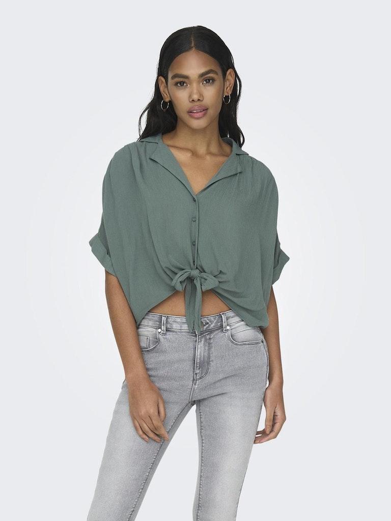 Only 15281497 Onlpaula Life S/s Tie Shirt Wvn Noos Blouse Balsam Green