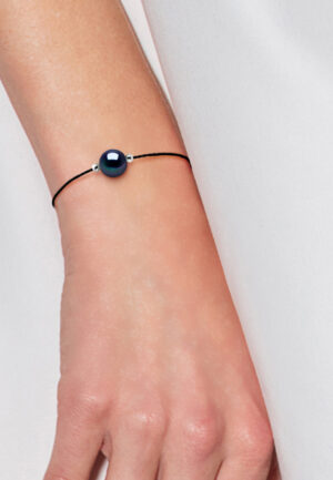 Alternative view of LOVE armband LINK zoetwaterparels Ronde 9-10 mm Black Tie Black Nylon 925