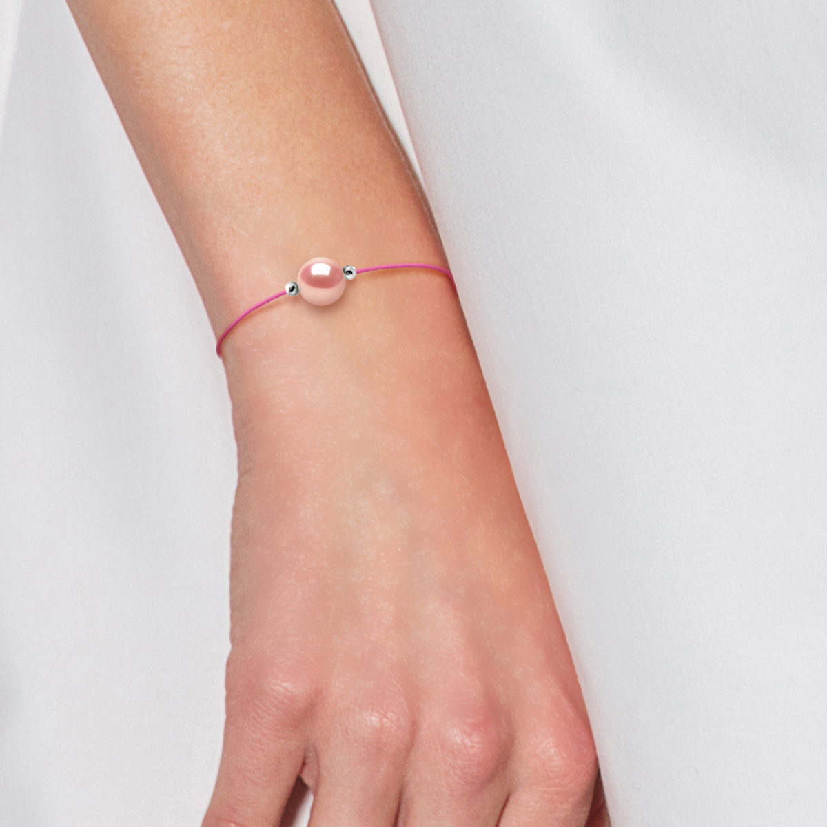 LOVE armband LINK zoetwaterparels Ronde 9-10 mm Roze Link Pink Nylon 925 - Afbeelding 2