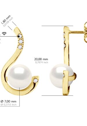 Alternative view of Oorbellen Prestige - Diamanten 0,08 Cts - Kwaliteit HSI - Wit Goud - Echte Gecultiveerde Zoetwaterparels Rond 7-8 mm
