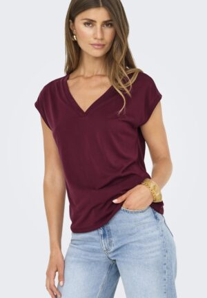 Only Onlfree Life S/s Mod.v-neck Top Jrs Noos T-shirt Korte Mouw Tawny Port