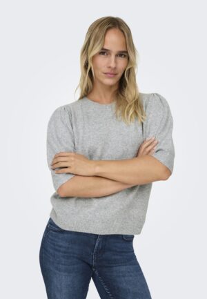Only Onlrica Life 2/4 Pullover Knt Noos Trui Korte Mouw Light Grey Melange