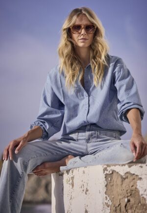 Tramontana Striped Blouse Rhinestones C02-19-301 Blouse 005020-midblue