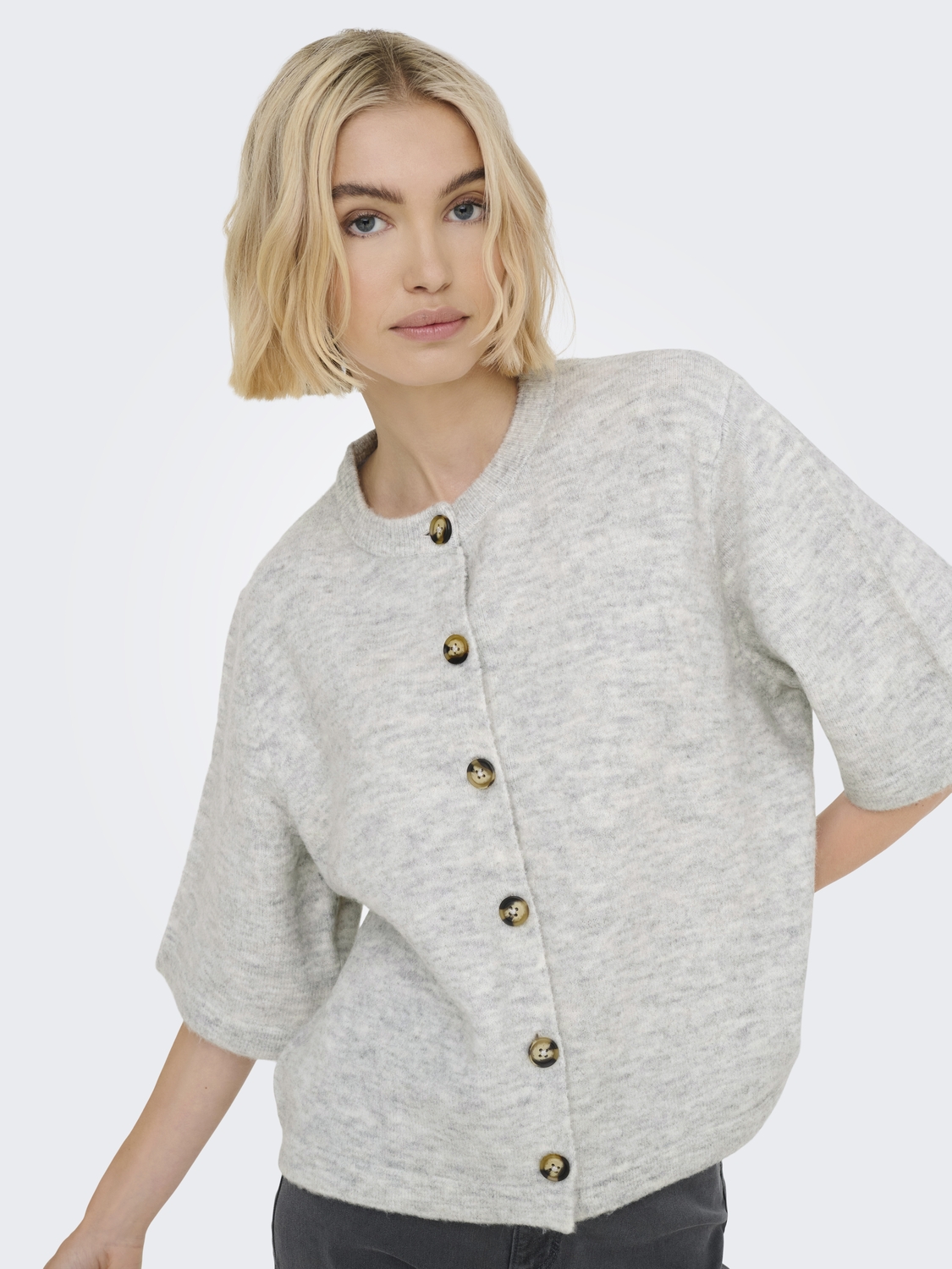Only Onlcamilla S/s Cardigan Knt Noos Vest Light Grey Melange
