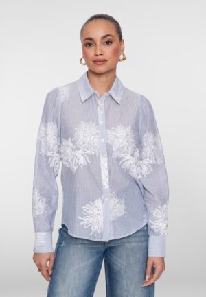 Geisha Blouse Embroidered Flowers 63143-21 Blouse 625 Blue/off-white