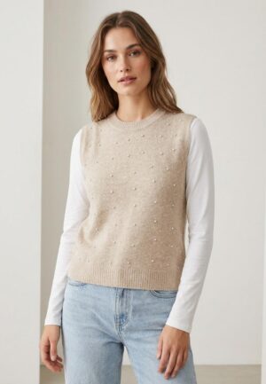 Only Onlrenata Life Sl O-neck Pearl Vest Knt Trui Korte Mouw Whitecap Gray