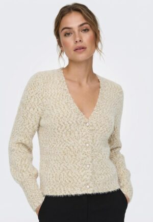 Only Onlrosette Ls Cardigan Cs Knt Vest Egret Pale Gold Glitter/ Dtm Button W. Gold
