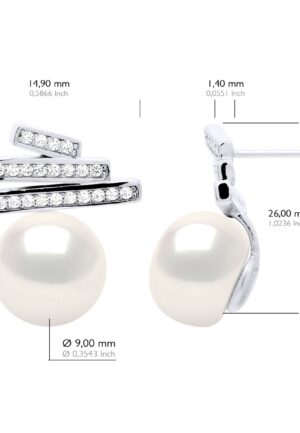 Alternative view of Oorbellen Strips met Cubic Zirconia - Echte Gecultiveerde Zoetwaterparel Knop 9-10 mm