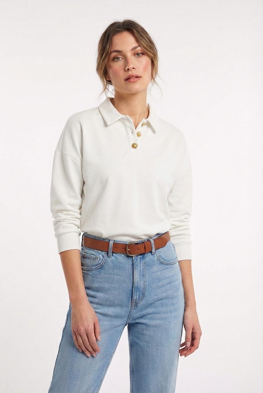 Only Onlagnes L/s Polo Cs Pr Swt 15378310 Sweater Cloud Dancer Light Gold Buttons