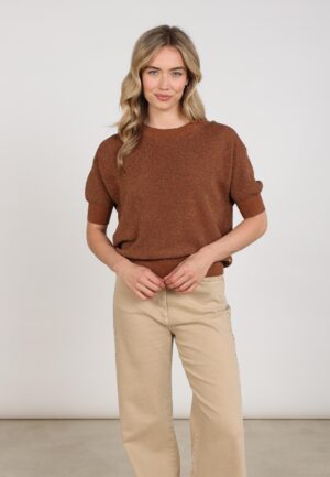 Nukus Kinty Top Lurex Nkf01068 Trui Korte Mouw 385 Espresso