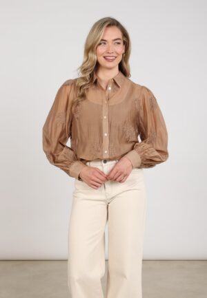 Nukus Milanova Blouse Embroidery Nkf02142 Blouse 335 Toffee