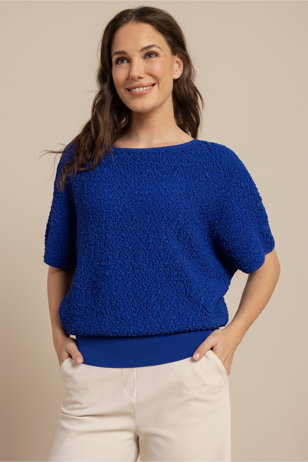 Studio Anneloes Lenti Structure Pullover 13769 Trui Korte Mouw 7301 Electric Blue
