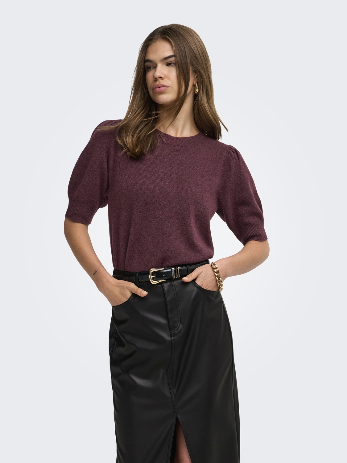 Only Onlrica 2/4 Pullover Knt Noos Trui Zinfandel Melange