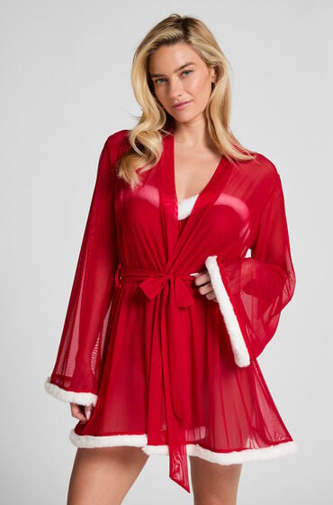 Hunkemöller Kimono Mesh Santa Rood