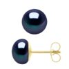 Oorbellen - Geel Goud 750 (18 Krt Echte Gekweekte Zoetwaterparels Knop 8-9 mm