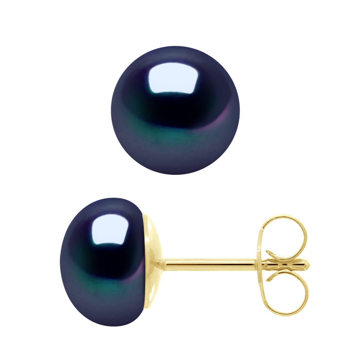Oorbellen - Geel Goud 750 (18 Krt Echte Gekweekte Zoetwaterparels Knop 8-9 mm