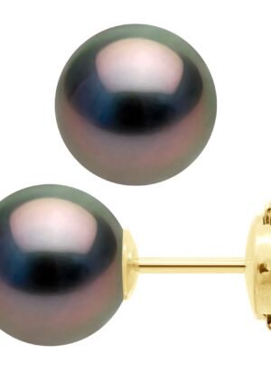 Oorbellen Geel Goud 375 - Echte Cultiveerde Tahiti Parel Rond 9-10 mm