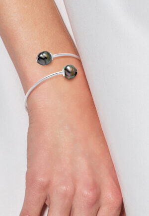 Alternative view of Bangle YOU AND ME Tahitian Pearls Ringed 10-11 mm 925