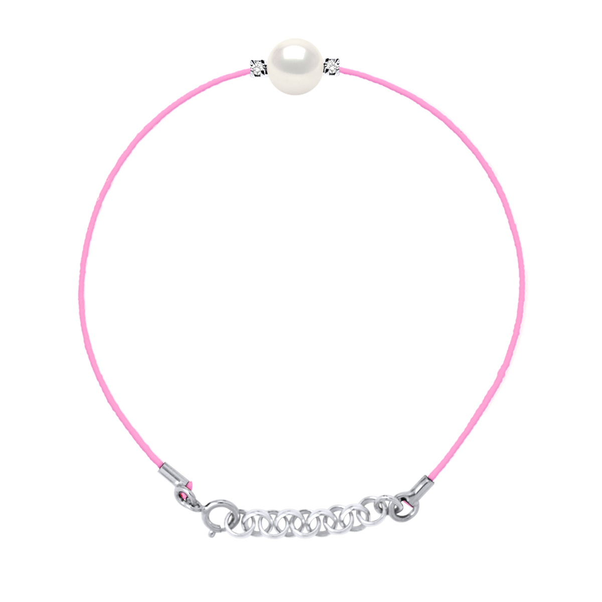 Diamond Bracelet 0060 Cts Natuurlijke en gekweekte parel Ronde 8-9 mm Nylon Rose 925