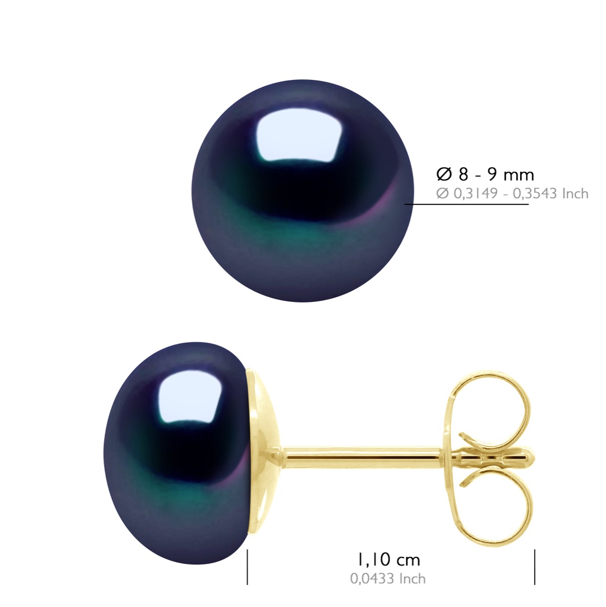 Oorbellen - Geel Goud 750 (18 Krt Echte Gekweekte Zoetwaterparels Knop 8-9 mm - Afbeelding 2