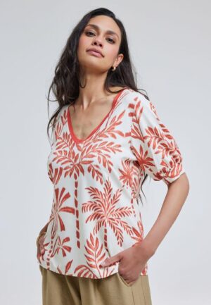 T-shirt Auri Ecru Palmer print