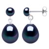 Dubbele Oorbellen Wit Goud - Echte Gecultiveerde Zoetwaterparels Knop 5-6 mm + Peer 10-11 mm