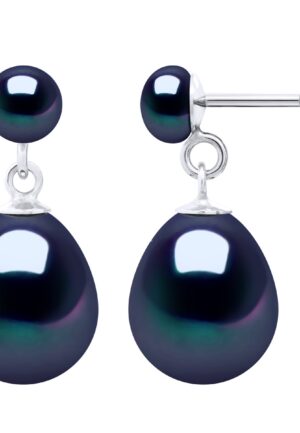 Dubbele Oorbellen Wit Goud - Echte Gecultiveerde Zoetwaterparels Knop 5-6 mm + Peer 10-11 mm