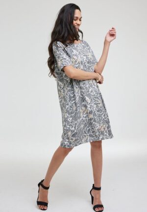 Loose dress Baya print Offwhite Pixel print