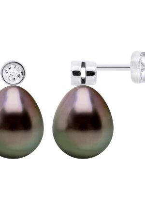 Oorbellen Prestige - Diamanten 0,02 ct - Wit Goud - Echte Gecultiveerde Tahiti Parels Parel 9-10 mm