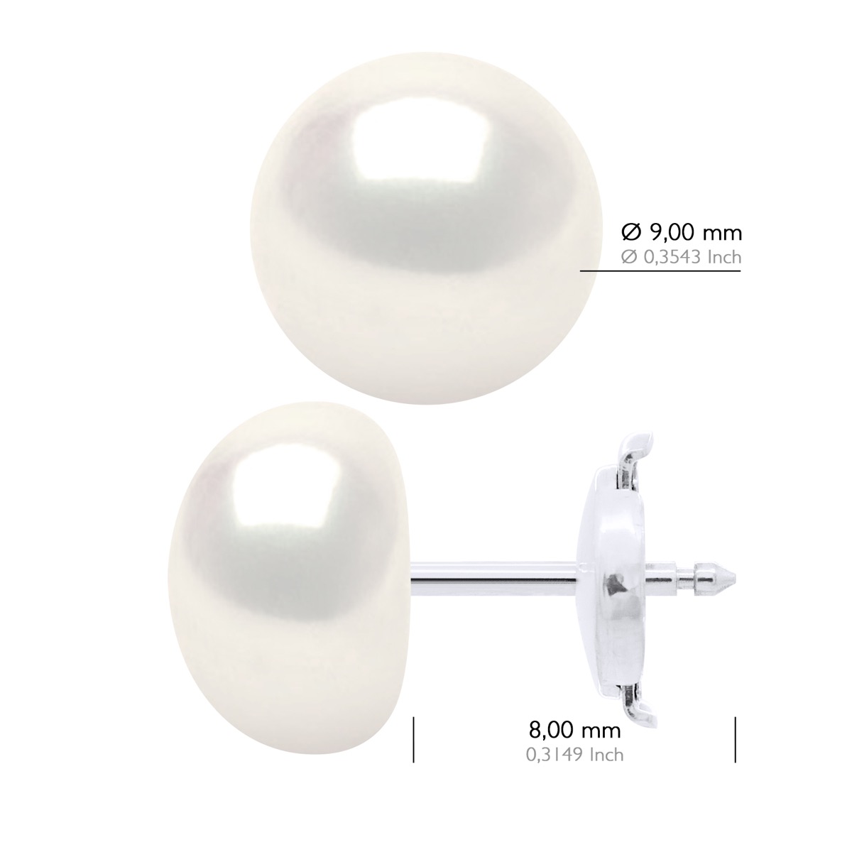 Oorbellen - Wit Goud - Echte Gekweekte Zoetwaterparels Knop 9-10 mm - Afbeelding 2