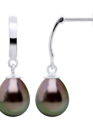 Oorbellen Prestige Gearticuleerd in Wit Goud 375 en Echte Geënte Tahiti Parels Peervorm 8-9 mm